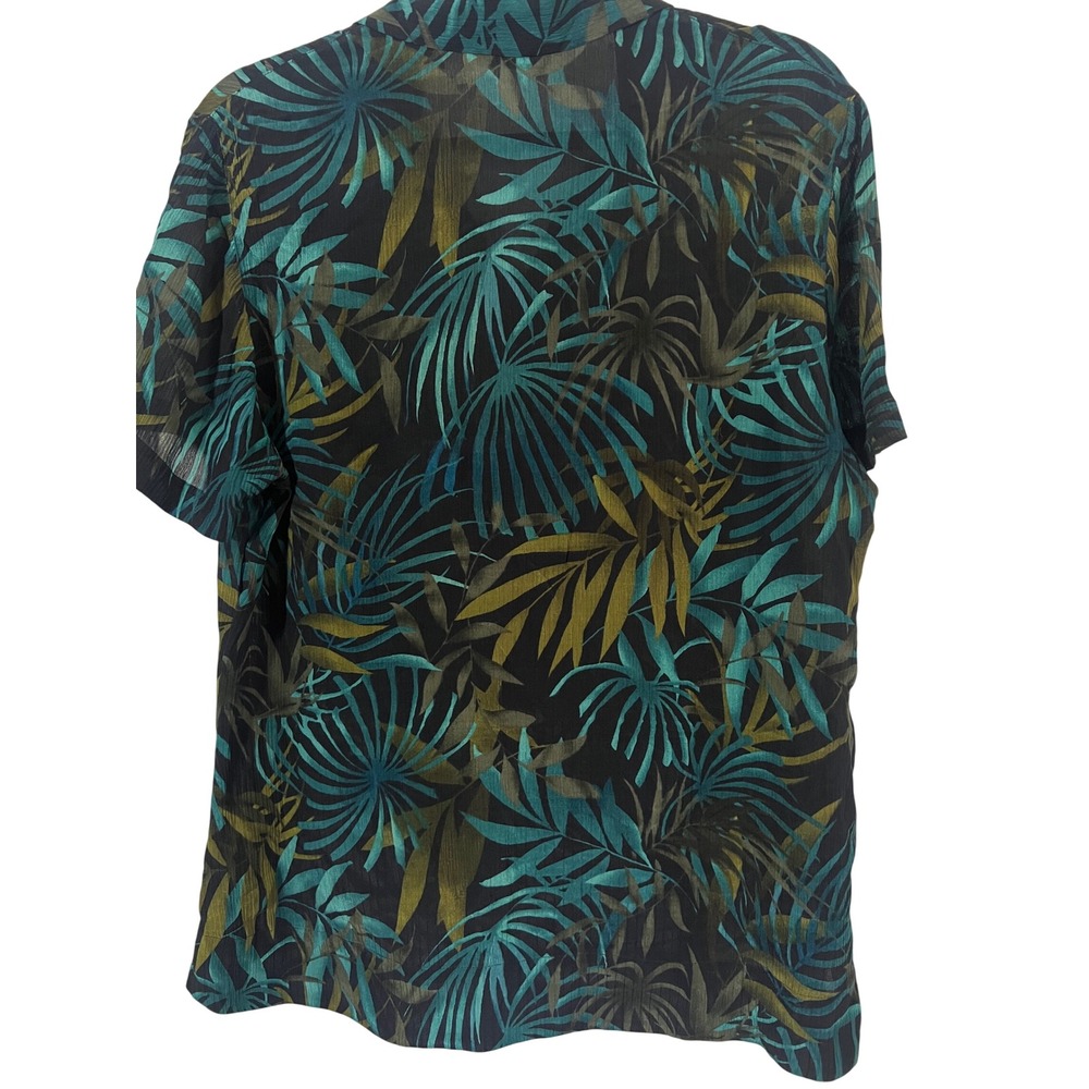 Amanda Smith Petites Silk Blouse PL Vintage Tropical Palm Print Green Black Vtg - Picture 5 of 5